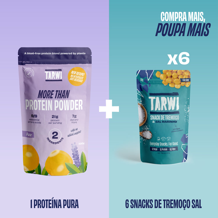 Proteína Vegetal Pura Tarwi + Snacks de Tremoço Sal Marinho Tarwi