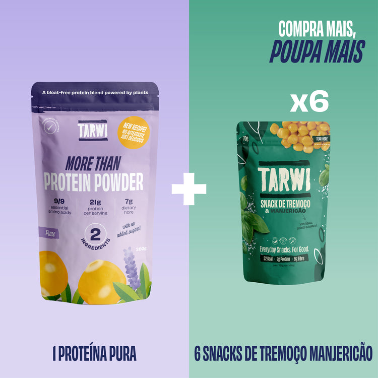 Proteína Vegetal Pura Tarwi + Snacks de Tremoço Manjericão Tarwi