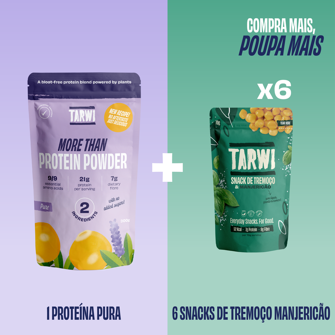 Proteína Vegetal Pura Tarwi + Snacks de Tremoço Manjericão Tarwi