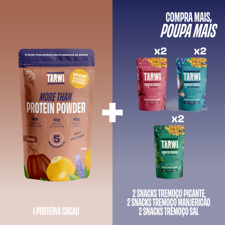 Proteína Vegetal Cacau Tarwi + Snacks de Tremoço Tarwi