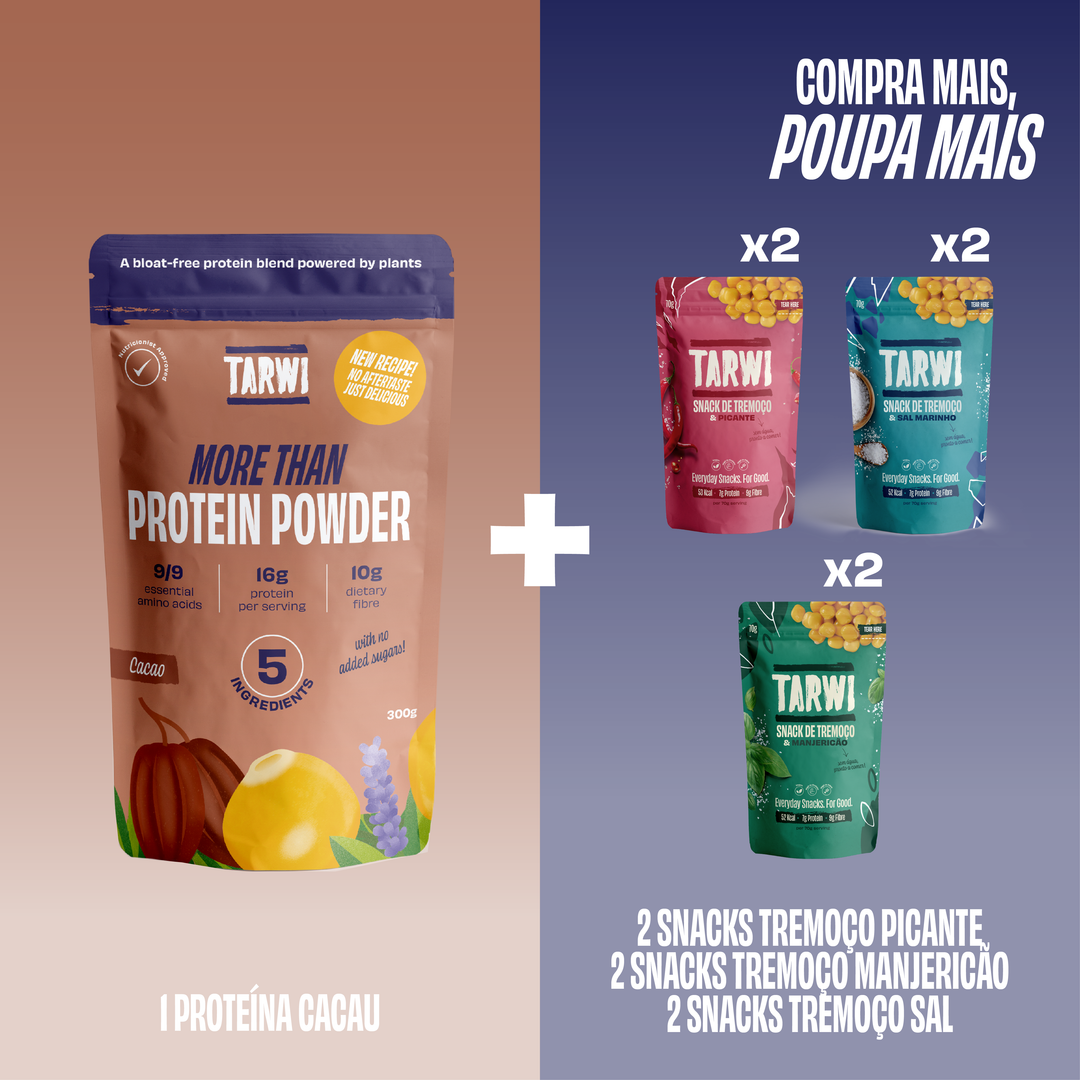 Proteína Vegetal Cacau Tarwi + Snacks de Tremoço Tarwi