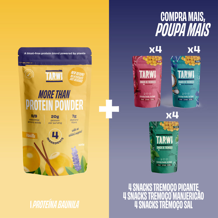 Proteína Vegetal Baunilha Tarwi + Snacks de Tremoço Tarwi